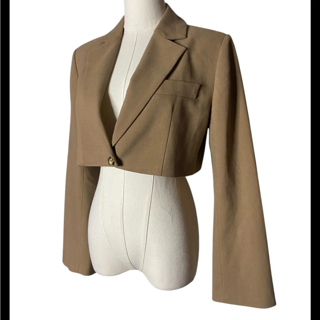 XIAOLI Tan/Camel Wool Blend Cropped Blazer Jacket Size Small NWOT Tan - Image 3