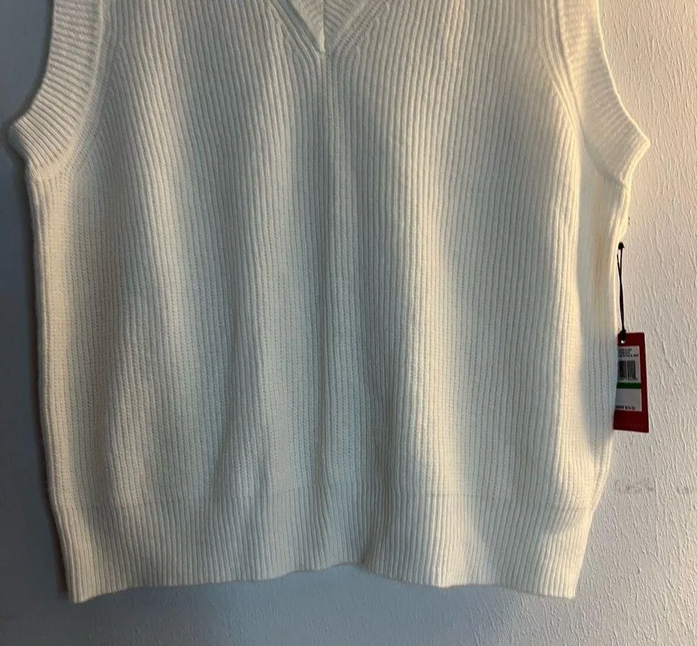 Vince Camuto Vest Sleeveless V-Neck Sweater Vest in Antique White Sz L NWT - Image 5