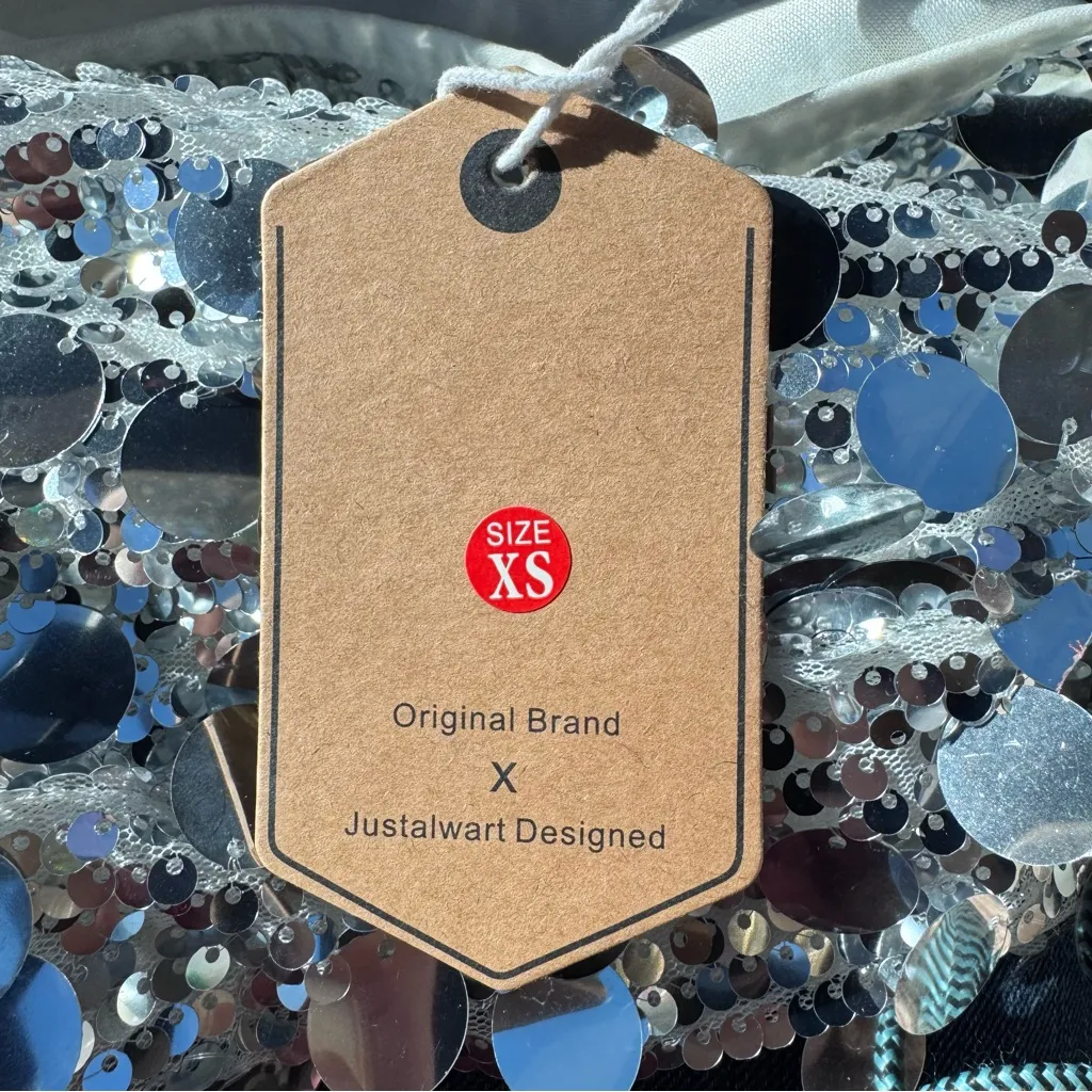 NWT Women’s Silver Sequin Mini Skirt Sparkly Stretch Bodycon Party XS - Image 9