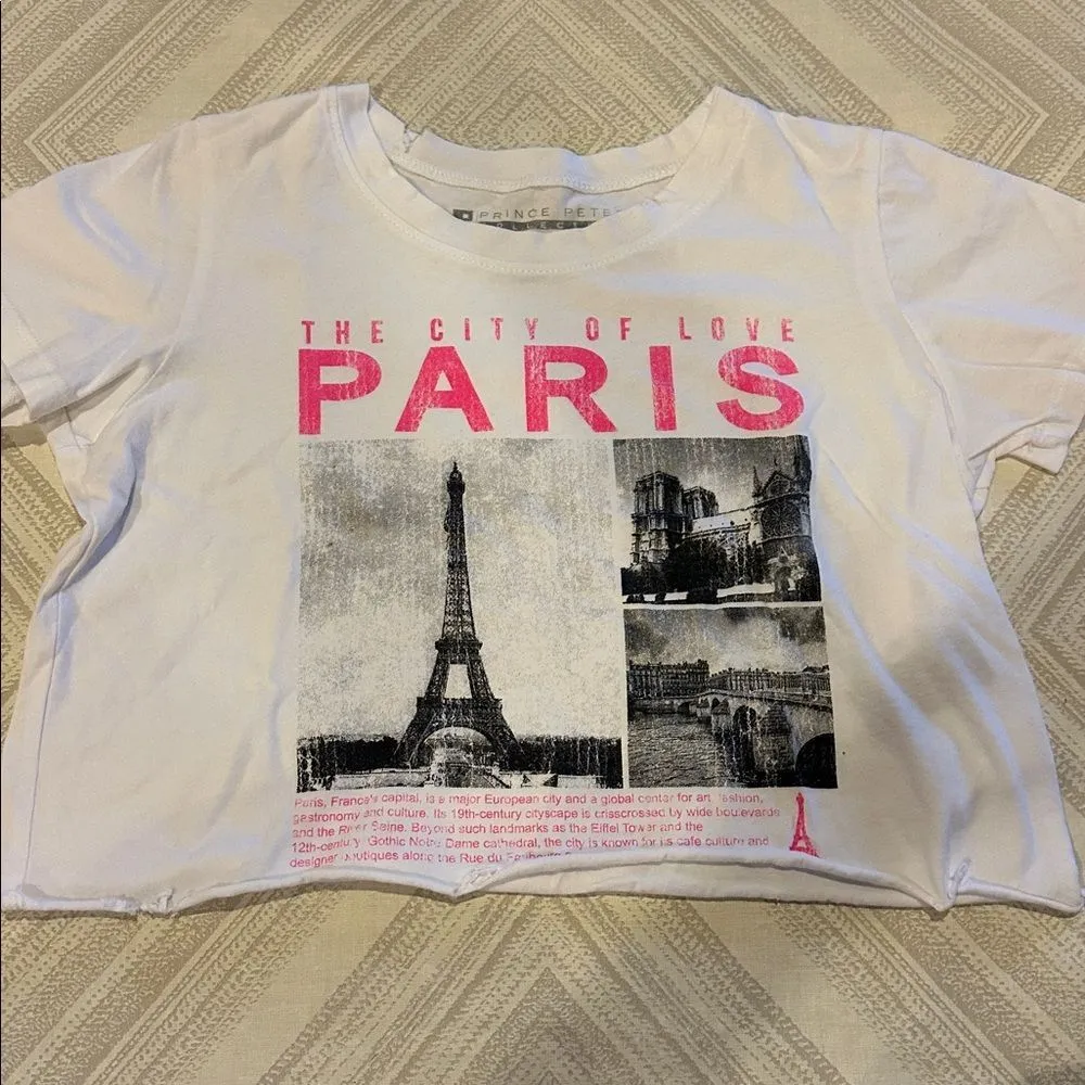 Prince Peter Collection Paris City of Love Graphic Cropped White Tee Size XS - Image 2