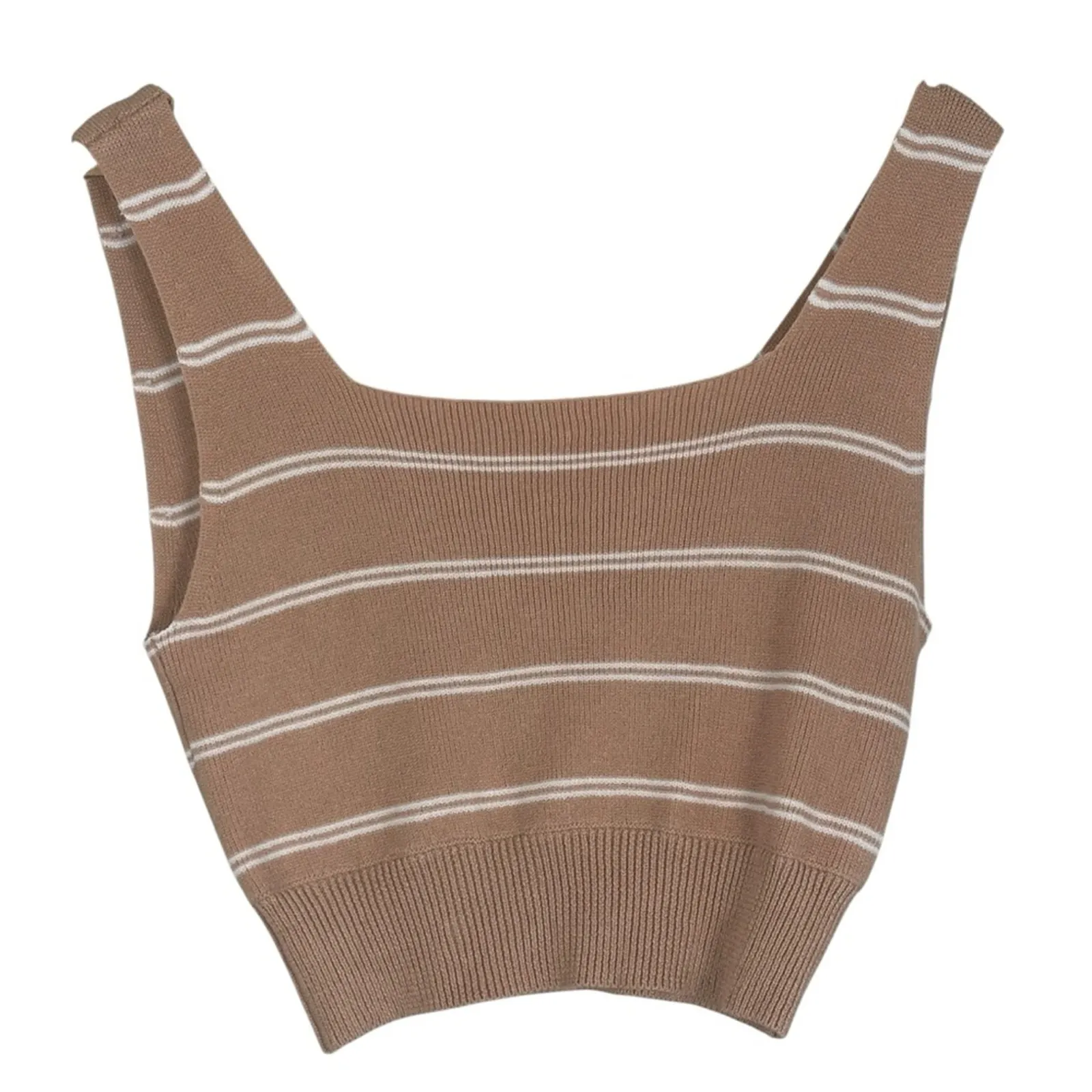Thread & Supply Striped Tan Knit Wrap Crop Top Womens M Minimalist Clean Girl Size M - Image 2