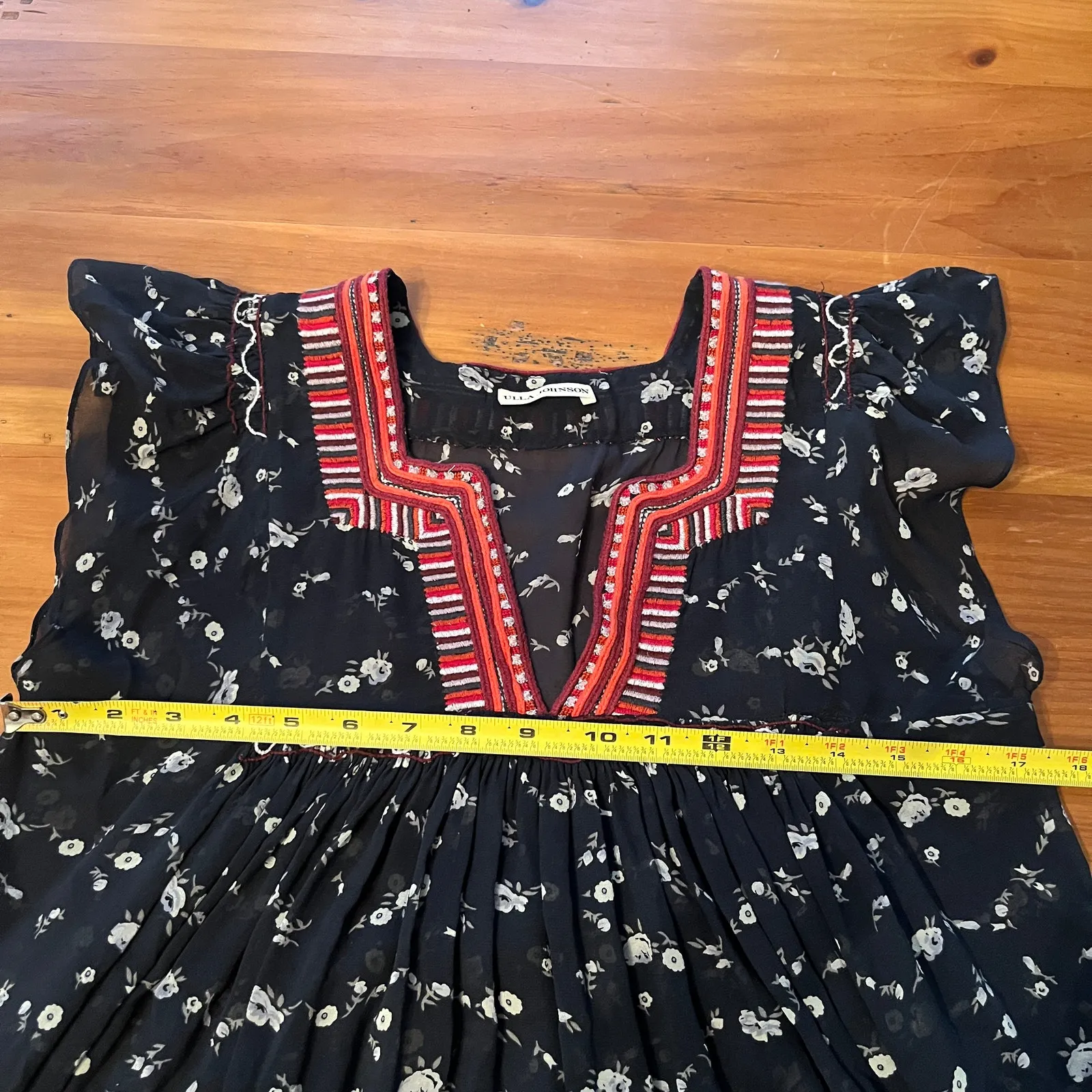 Ulla Johnson Anosha Embroidered Silk Floral Blouse Women Navy Blue Size 4 - Image 6