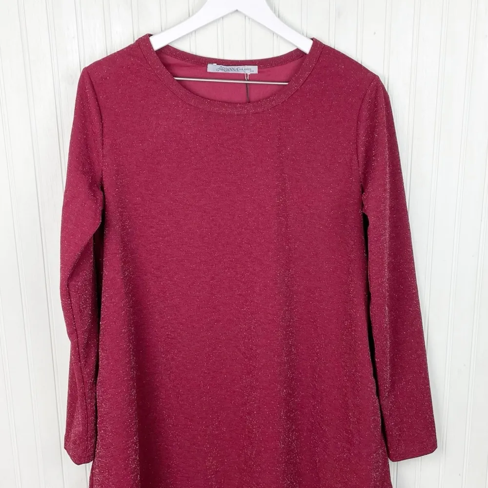 NEW Arianna by Howard's Lurex Long Sleeve Pocket Tunic Ruby Red Small/Medium - Image 4