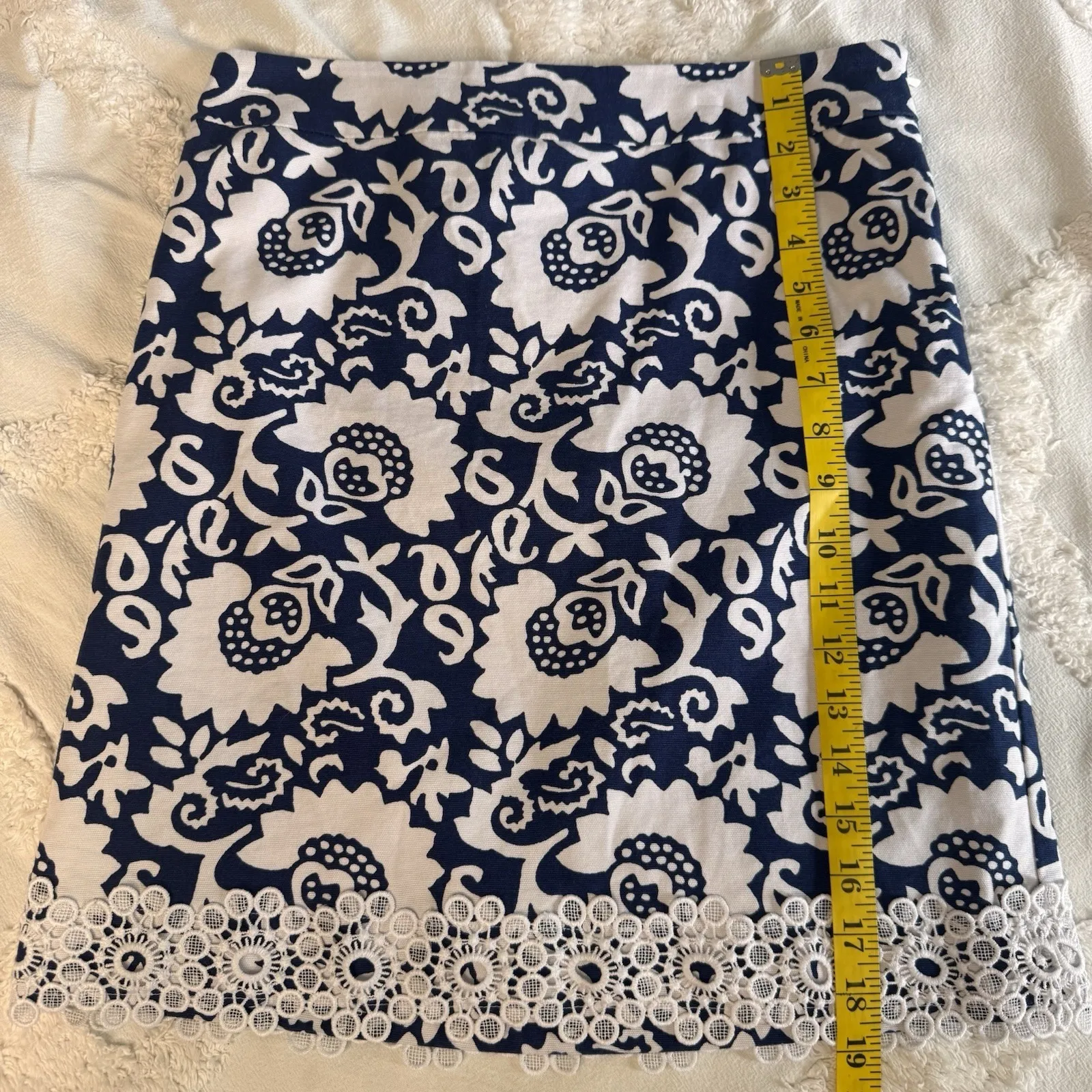 Talbots LACE-TRIMMED WOODBLOCK FLORAL STRETCH COTTON CANVAS SKIRT Womens Sz 2‎ - Image 11