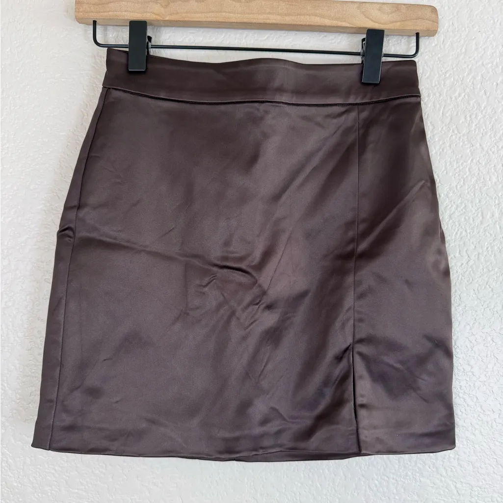 Aritzia Wilfred Patio Satin Mini Skirt in Rich Mocha Brown size 00 $98 - Image 8