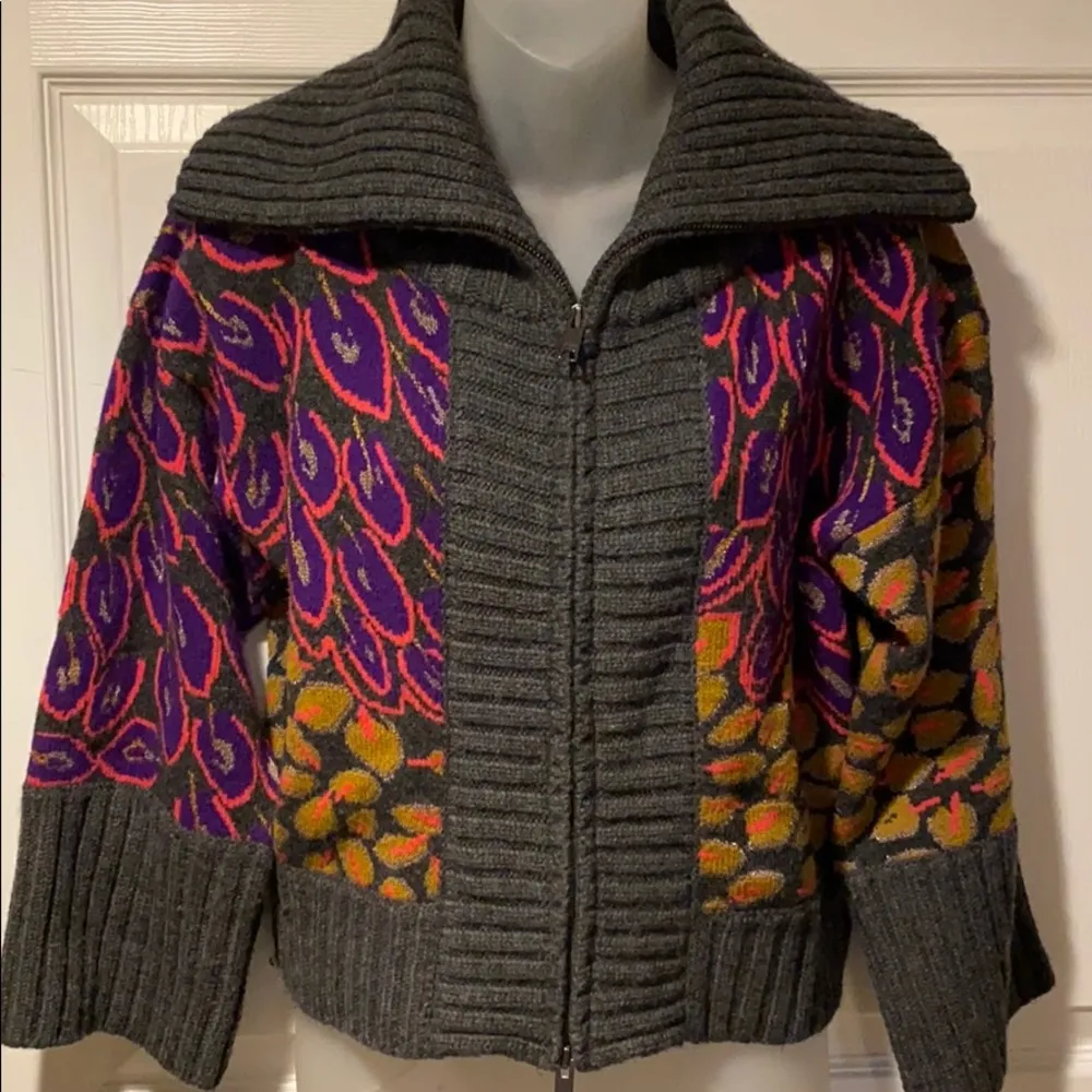 DKNY Cashmere Lambswool Zip Front Sweater Jacket M - Image 3