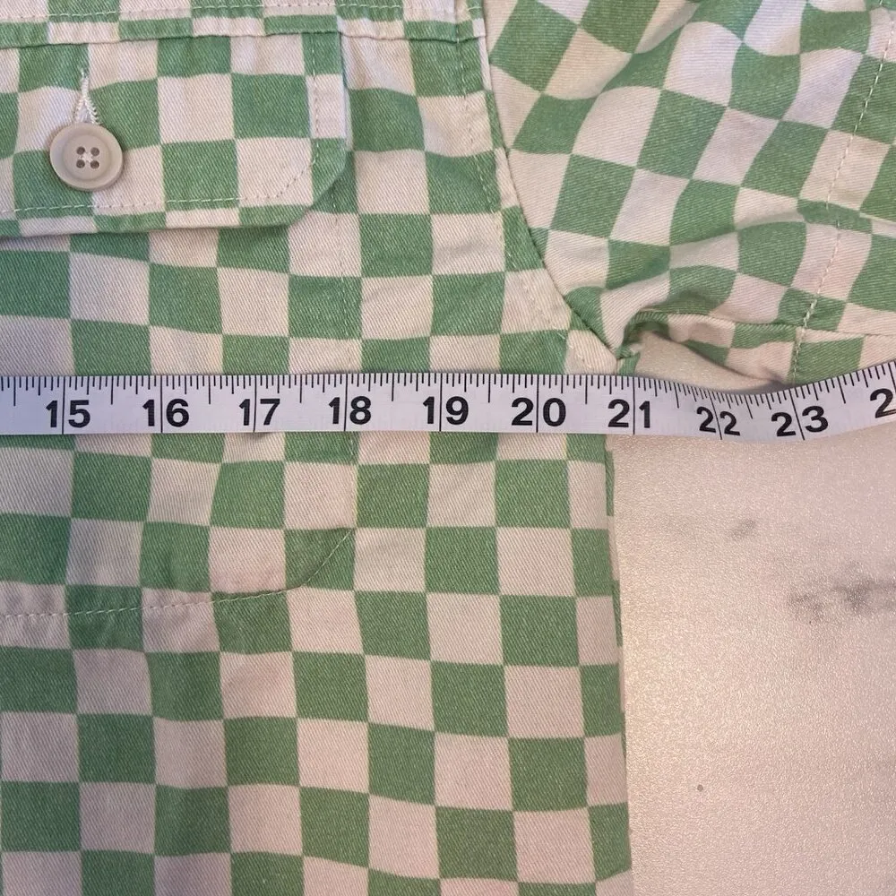 Topshop Green White Checkerboard Camp Style Boxy Shirt Size 4-6 - Image 8