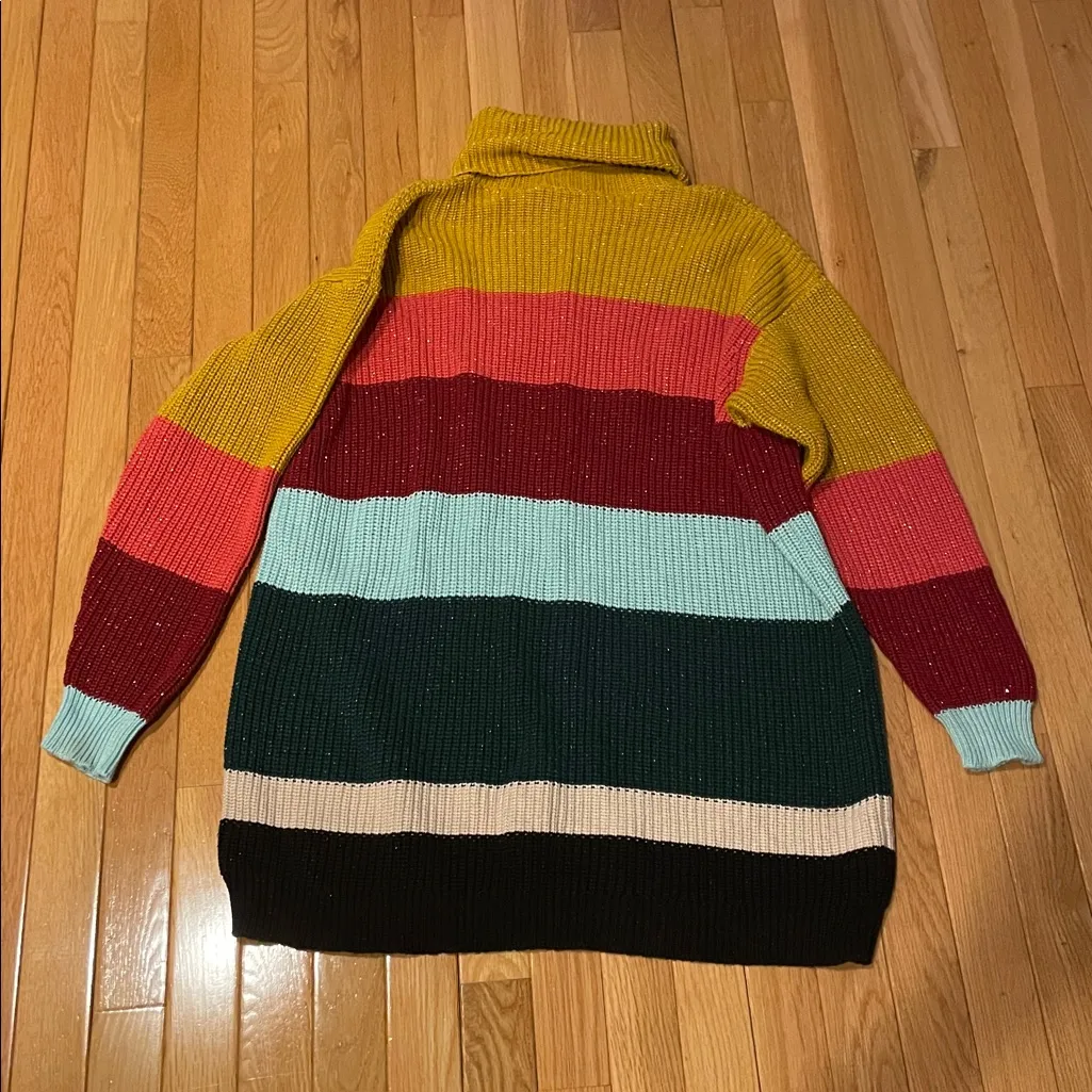 Farm Rio Anthropologie Colorful Striped Turtleneck Sweater - Image 3