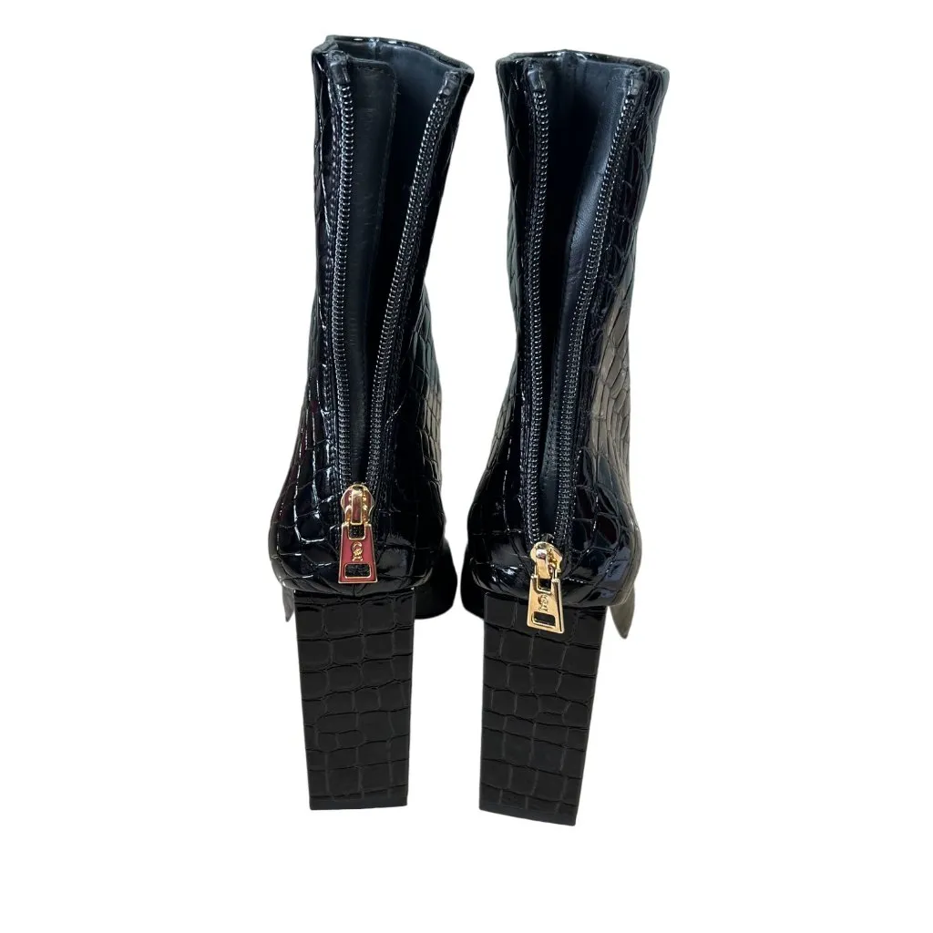 Good American Black Heel Ankle Boot Size 12 Patent Croc Embossed Square Toe NEW - Image 4