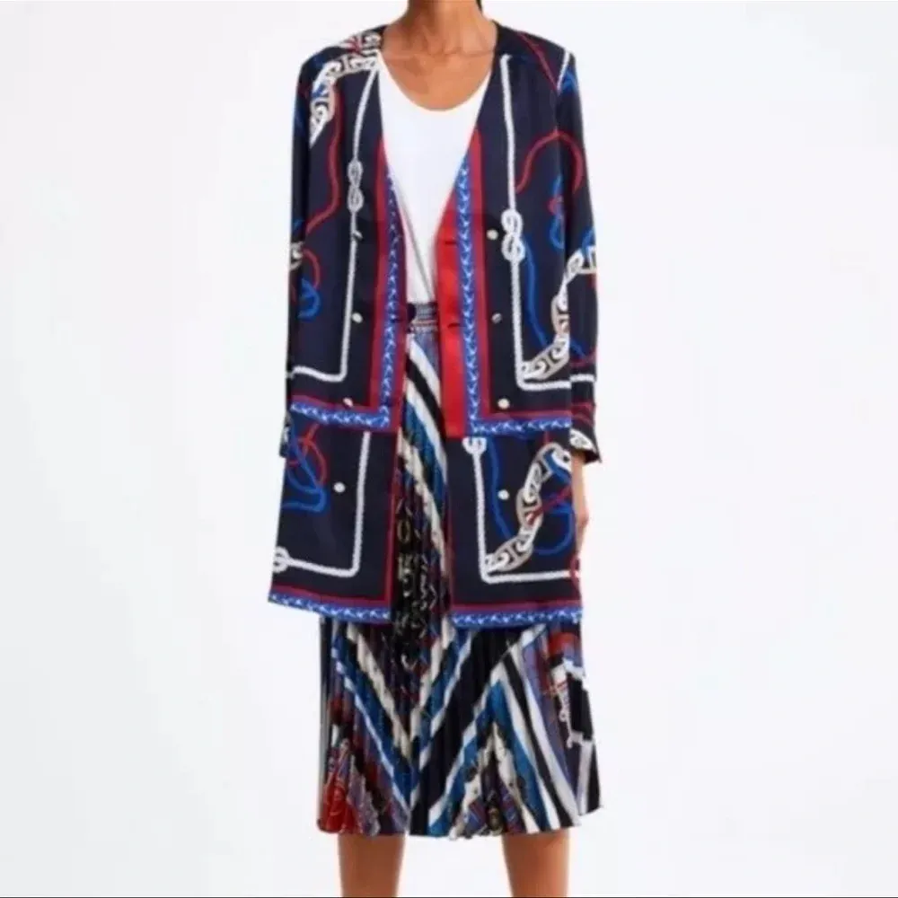 Zara Nautical Coastal Knot Print Chains Dress Jacket Long Sleeve Size XS - Image 5