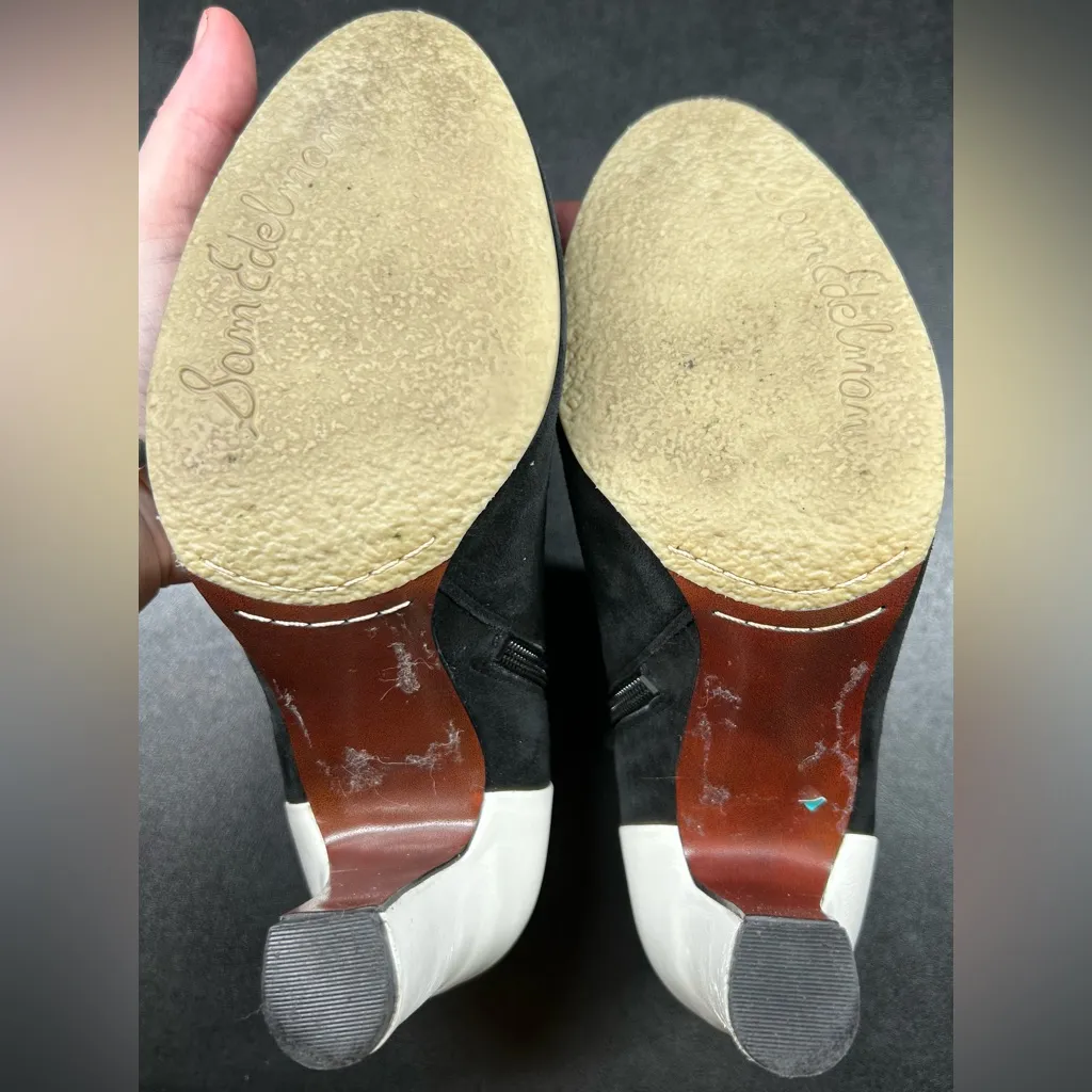 Sam Edelman Size 8.5 Shay Color-Block Black White Leather & Cobalt Blue Booties - Image 7