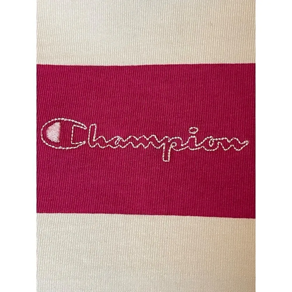 Champion Pink And White‎ Striped Crew Neck Pullover Cropped Sweatshirt Size S - Image 10