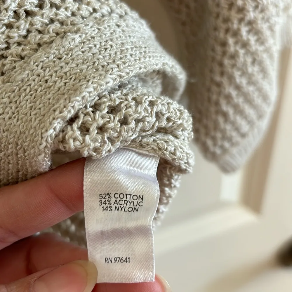 J. Jill Open Weave Knit Crochet 3/4 sleeve Sweater Color Cream Size S Petite - Image 4