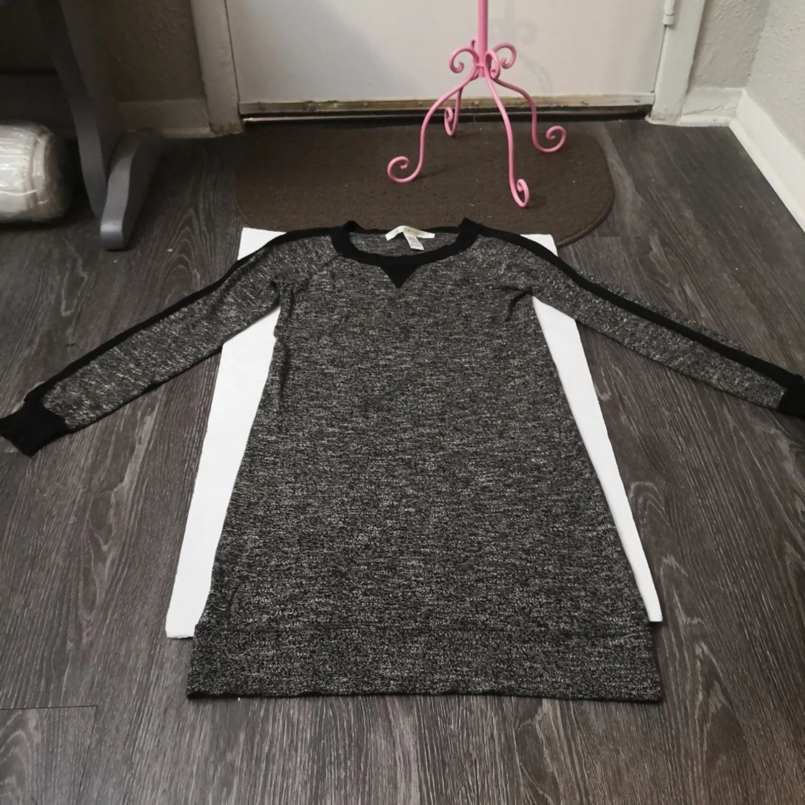 Max Studio Grey Color Block Crewneck Sweater Dress S  Cozycore Minimalist Winter - Image 8