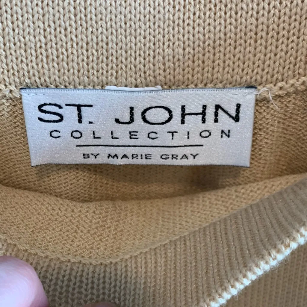 St. John Collection Knit Stretch Pencil Skirt Tan Elastic Waist - Image 3