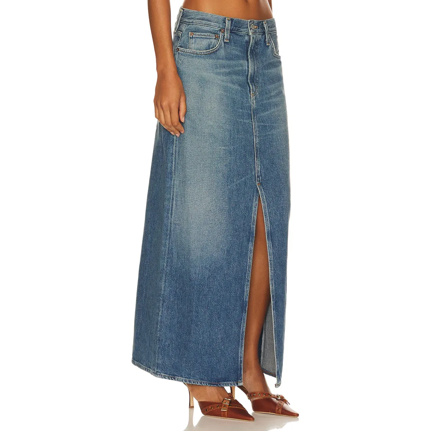 AGOLDE Leif Low Slung Front Slit Maxi Denim Skirt Women's Size 31 - Image 3