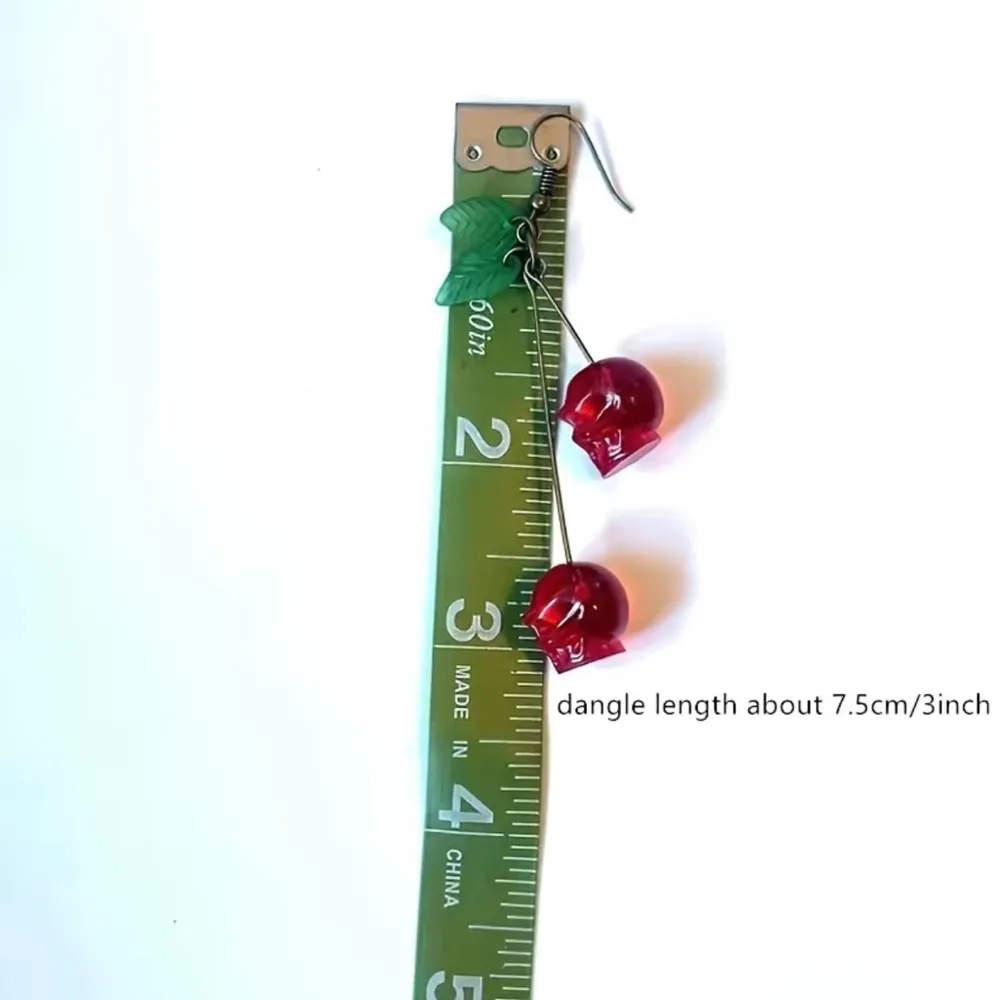 Gothic Red Trending Cherry Skull Shaped Earrings &‎ Leafs Faux Fashion Jewelry - Image 6