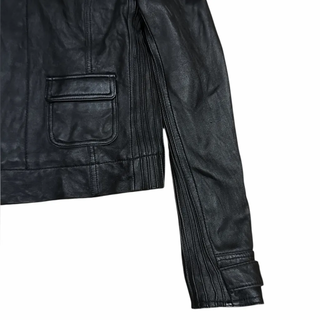 Bebe  Cropped Black Genuine Leather Jacket - Image 4