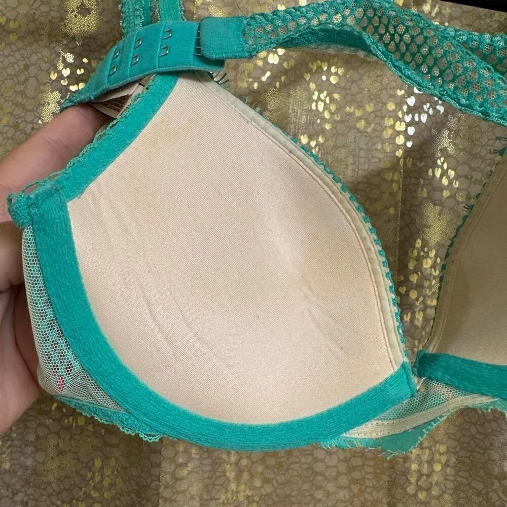 Victorias Secret Teal Lace Rhinestone Dream Angels Push Up Bra 32B - Image 6