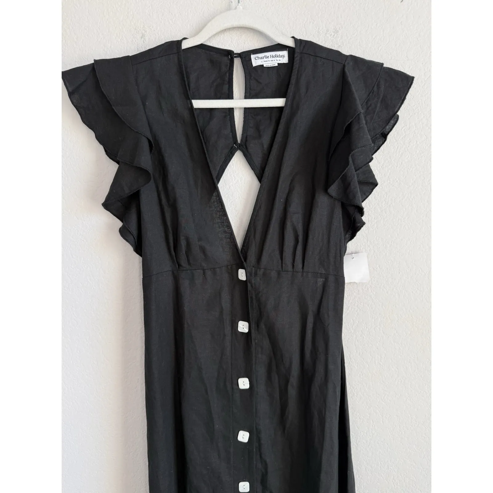 Charlie Holiday Cherry Linen Midi Dress Women Size 6 Cover Up Flutter Sleeve New - Image 7