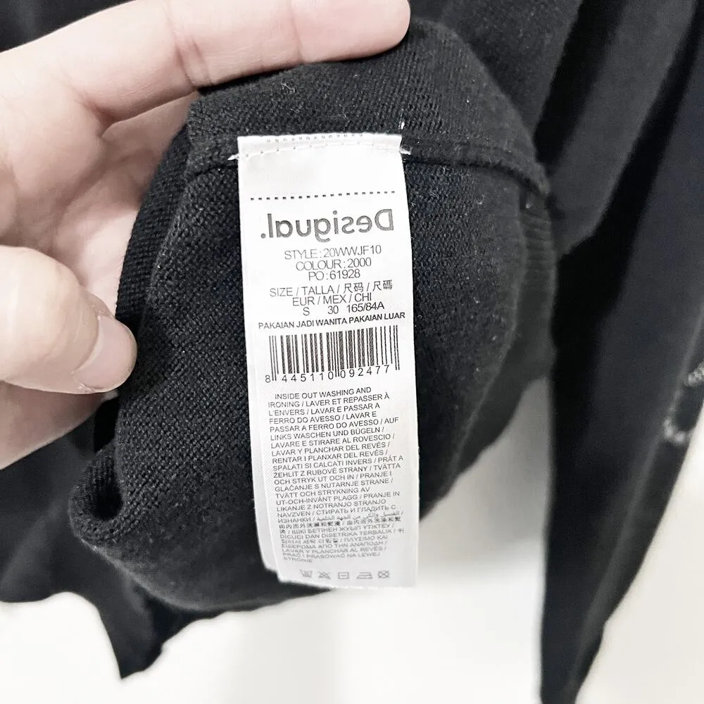 [Desigual] Black Floral Rhinestone Vancouver V-Neck Sweater Relaxed Fit Sz Small - Image 11