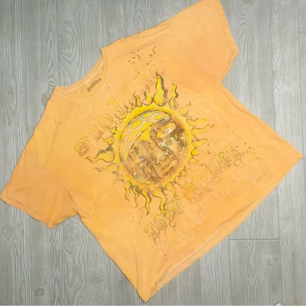 DIY distressed sublime sun shirt sleeve orange t shirt cotton X-Large  oversized - Image 2