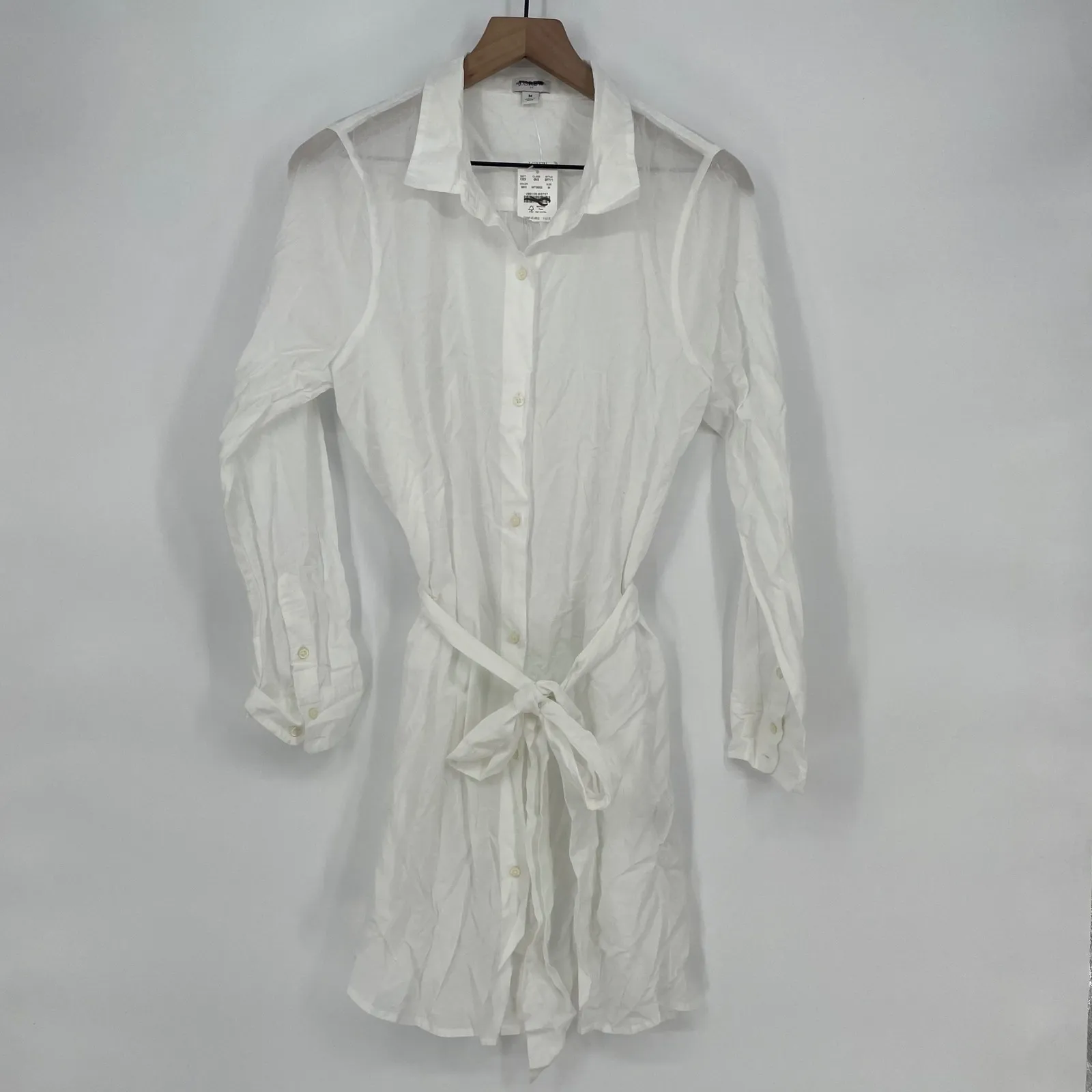 J. Crew White Cotton Belted Shirt Dress Sheath Style M - Image 2