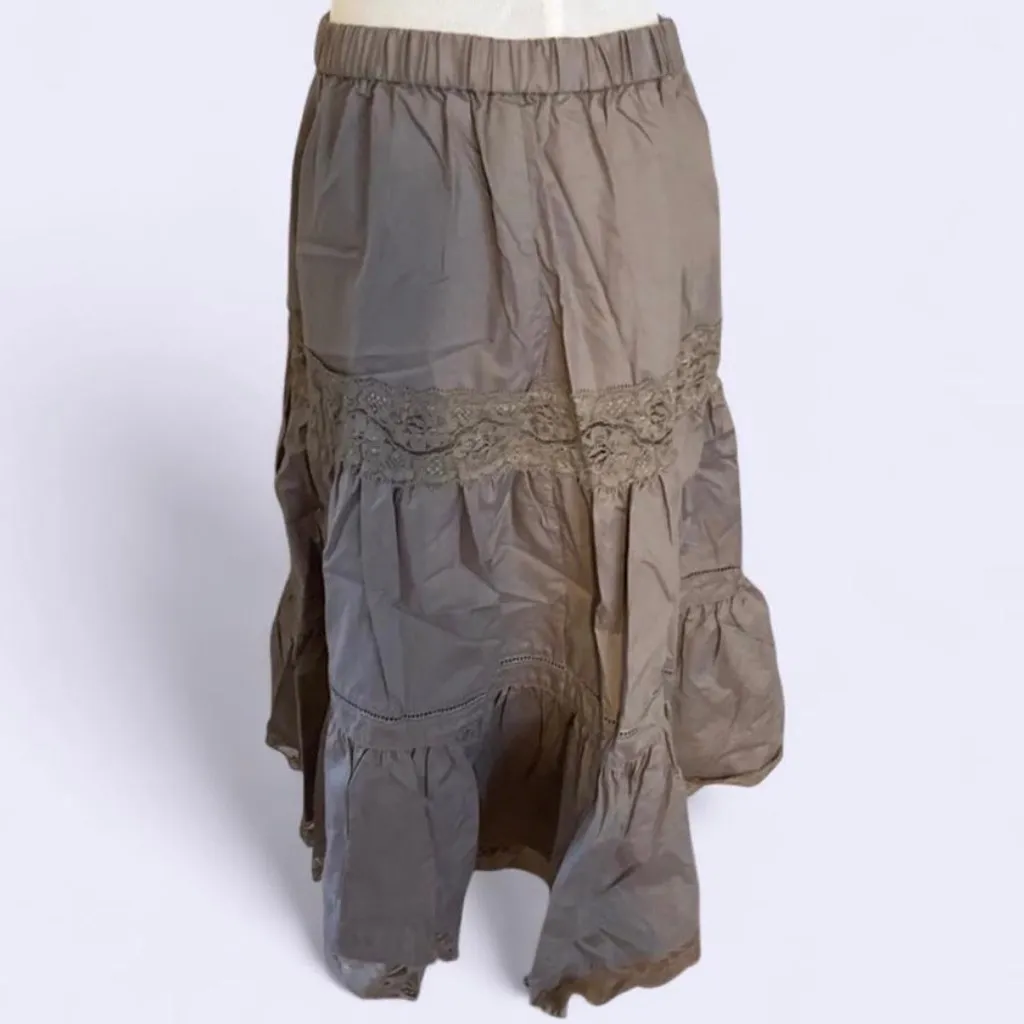 Japanese Voi·e·noi Fairy core Lace Tiered Skirt Tan brown - Image 2