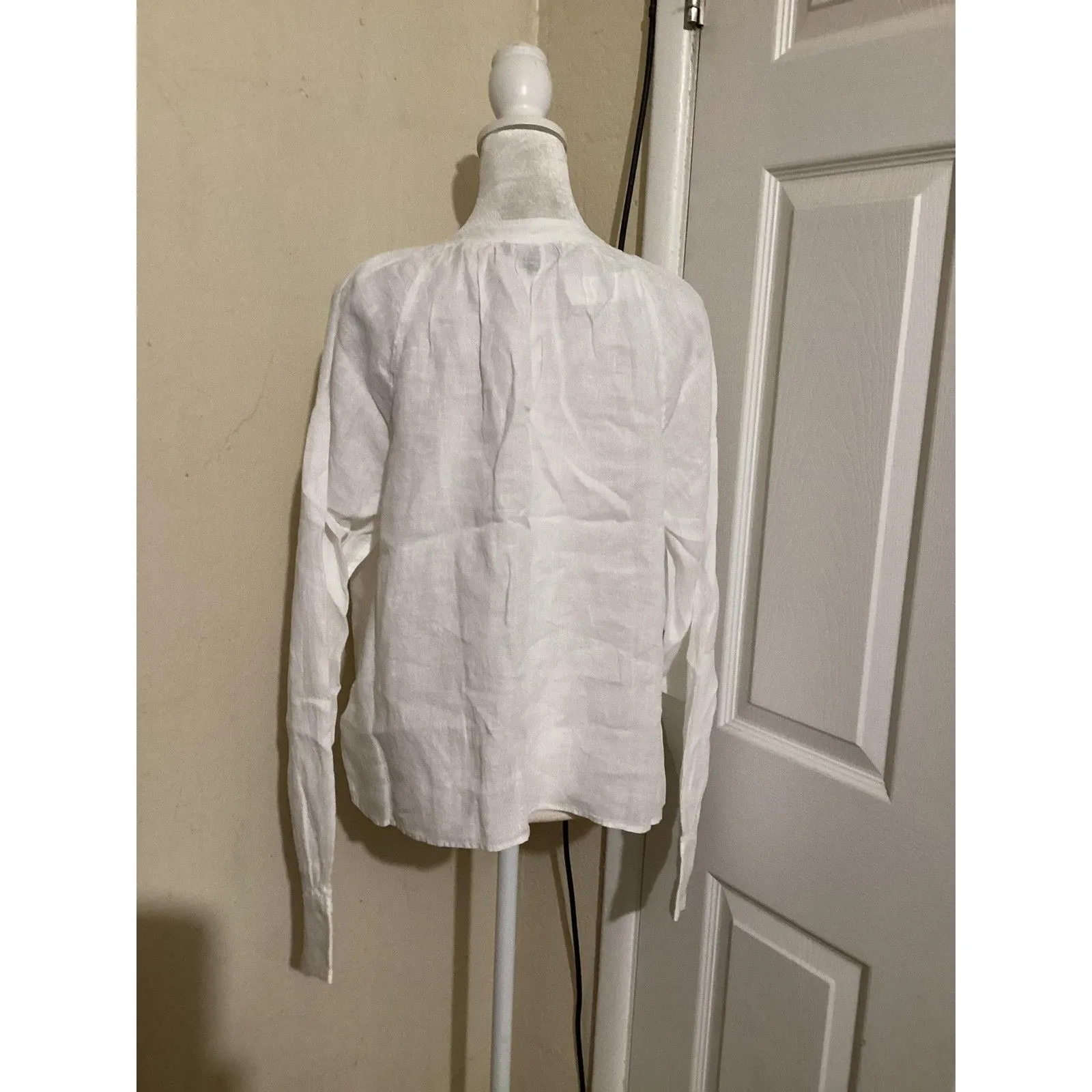 J Crew Shirt Womens Medium White Linen Long Sleeve Split Neck Pullover New - Image 4