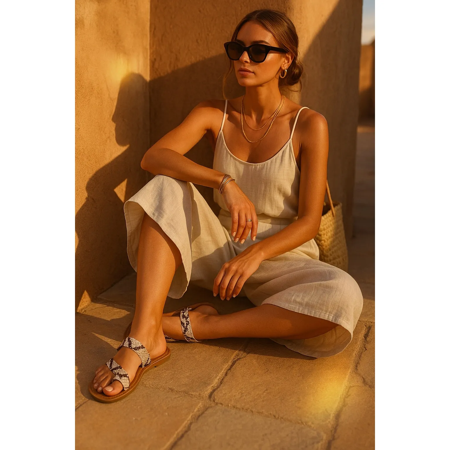 Unionbay Royal UJ0RYL72 Snake Print Crisscross Slide Sandals Neutral 6.5M - Image 2