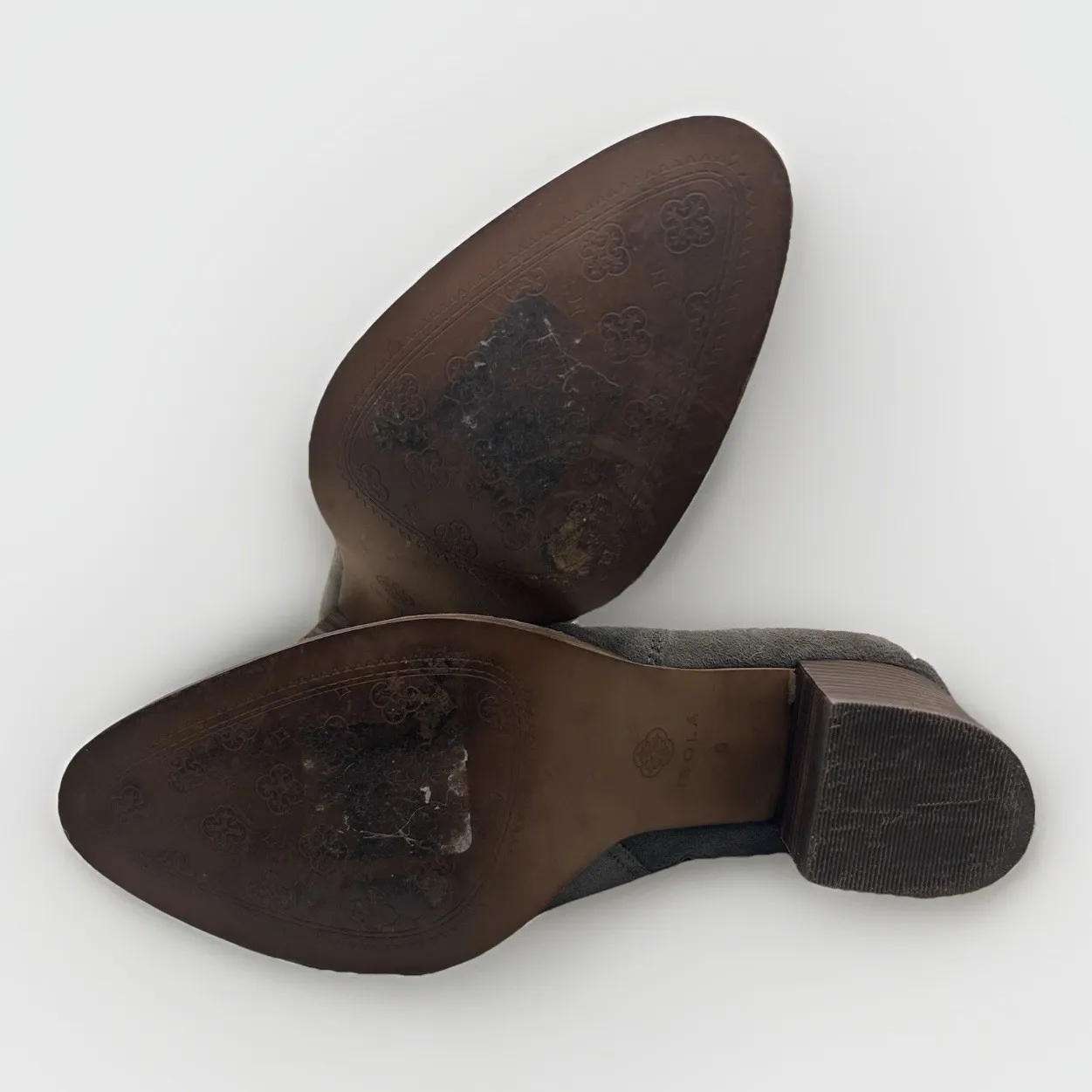 Isola Women Gray Suede Horseshoe Buckle Ankle Boots Block Heel Side Zip Size 6M - Image 7