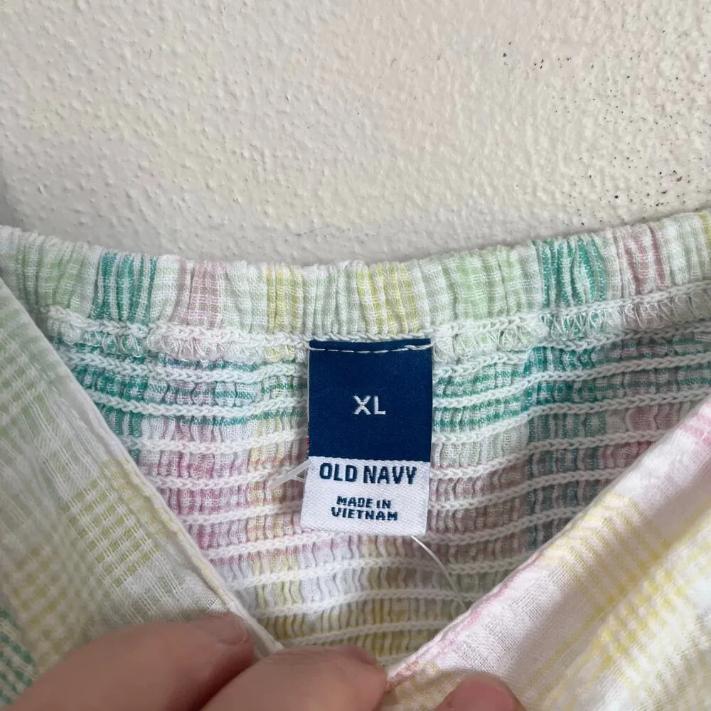 Old Navy Pastel Plaid Puff Sleeve Top Size XL - Image 8