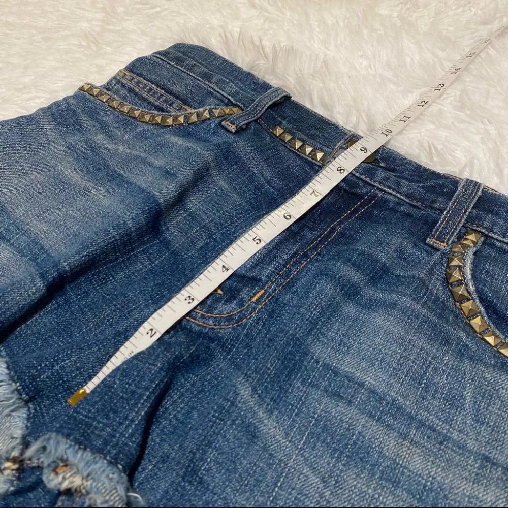 Current Elliott Studded Denim Shorts in Blue Size 27 - Image 3