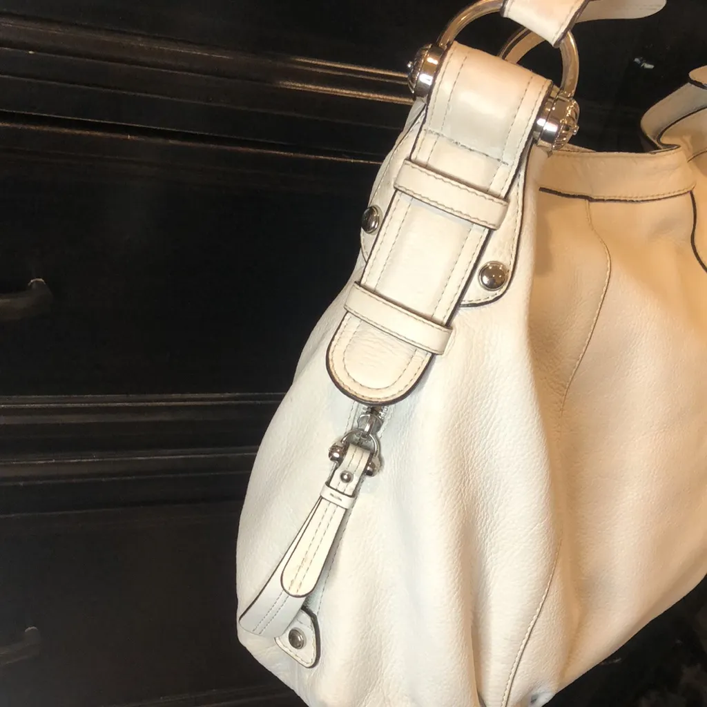 B. MAKOWSKY Ivory White Leather Hobo Bag with Ocelot Leopard Print Lining - Image 13