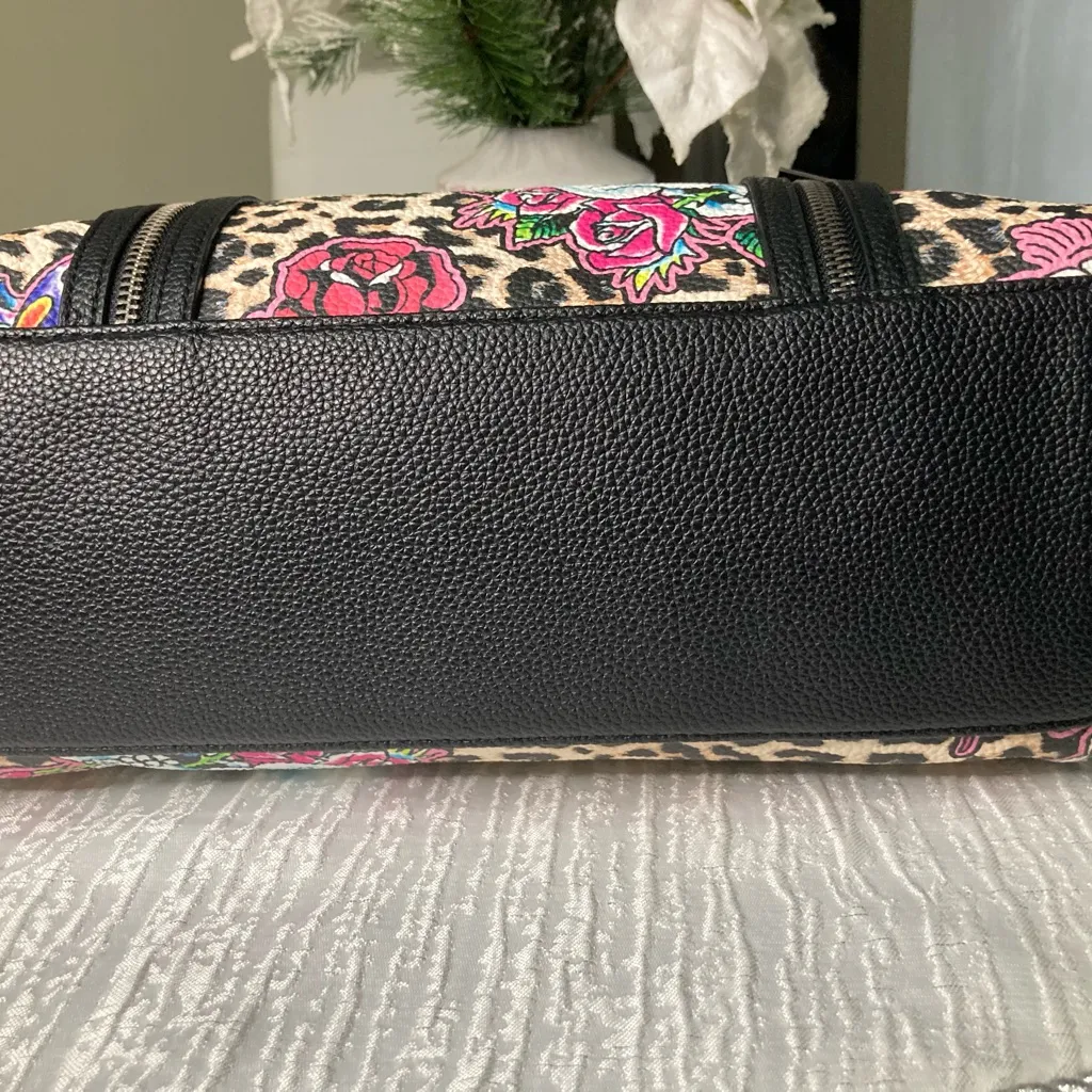 Ed Hardy Barrel Satchel Handbag Leopard Tattoo Floral Skull Print NWT - Image 9