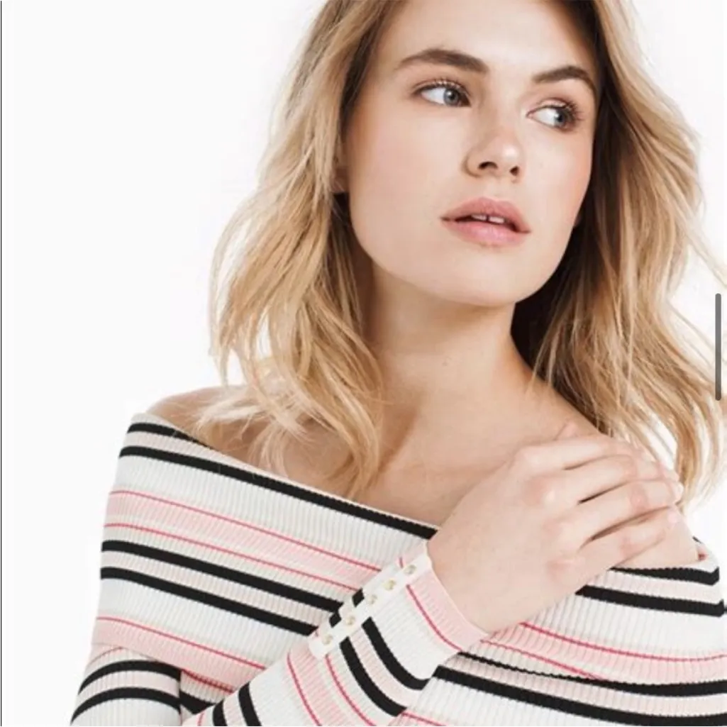White House Black Market Pink and Black Striped Top - Image 2