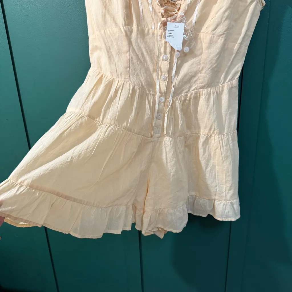 URBAN OUTFITTERS Lily Cream Tie-Front Playsuit Romper Cottagecore Whimsy Lace - Image 7