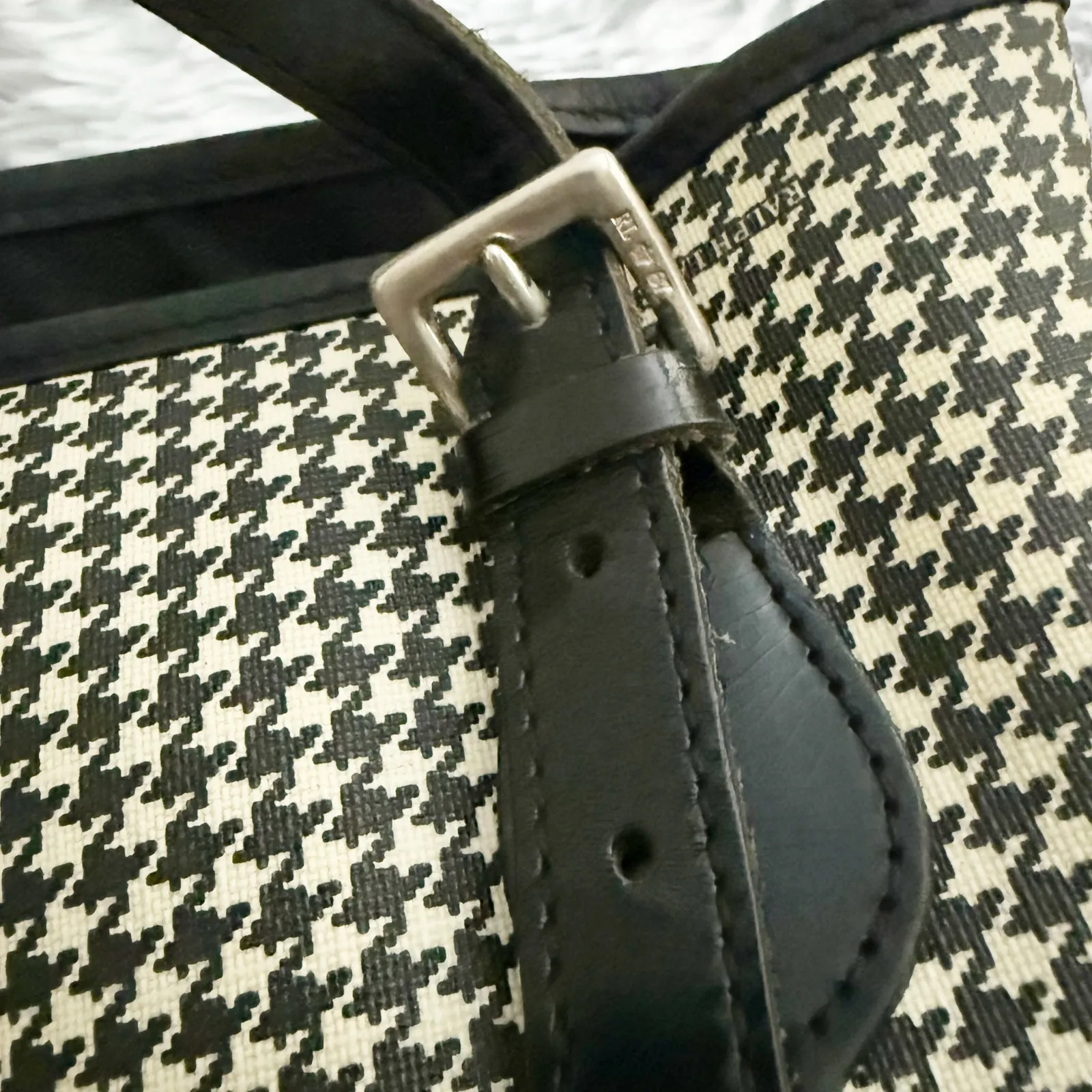 RALPH LAUREN | Classic Black Cream Beige Coated Fabric Houndstooth Bag Vintage - Image 6