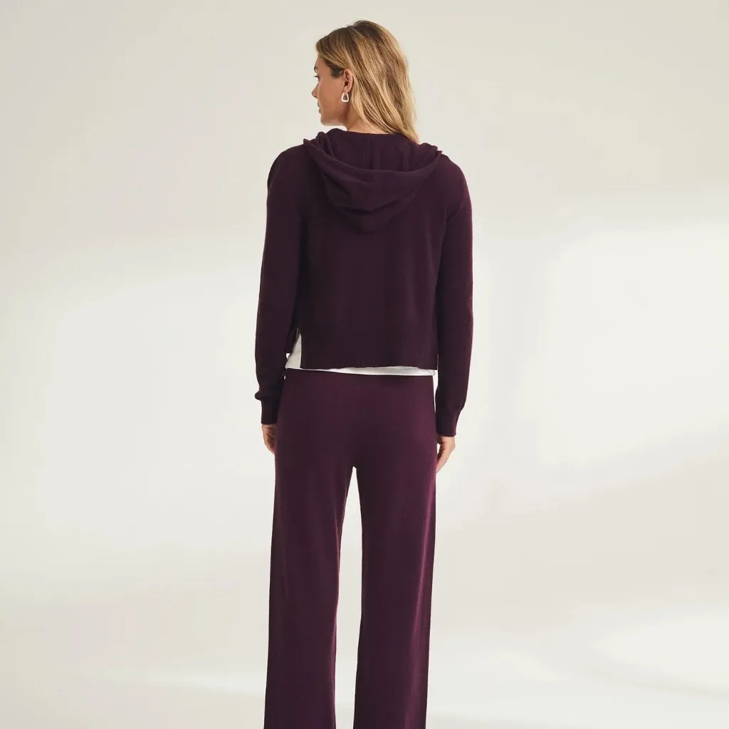 Naadam Signature Cashmere Cropped Zip Up Hoodie in Wine, Size Small - Image 5