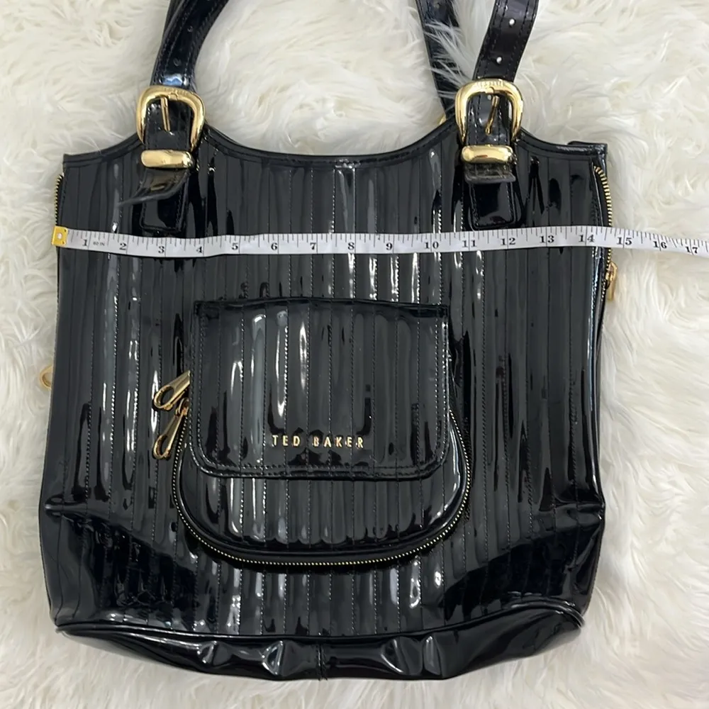 Ted Baker London Patent Tama Black, Gold Tone Large Purse Shoulder Bag - Image 5
