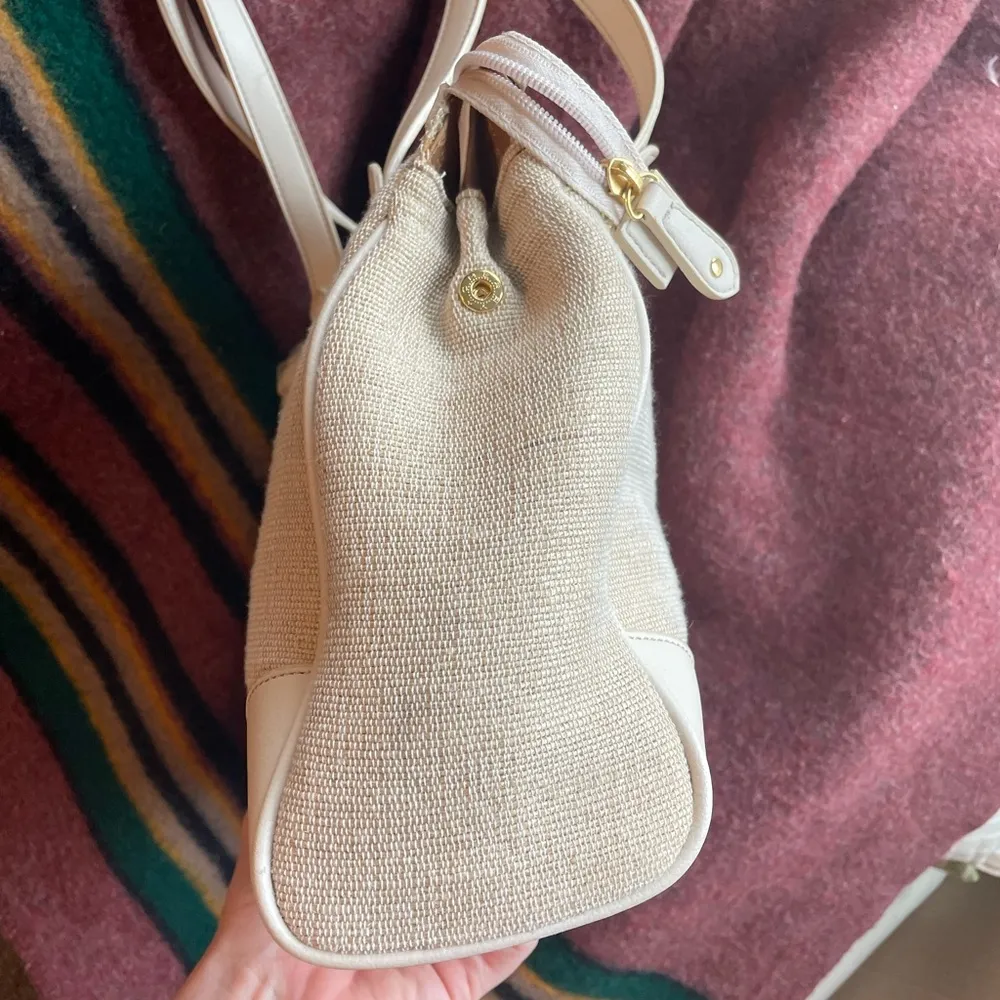 Vintage Etienne Aigner Bone leather and woven jute double handled satchel - Image 9