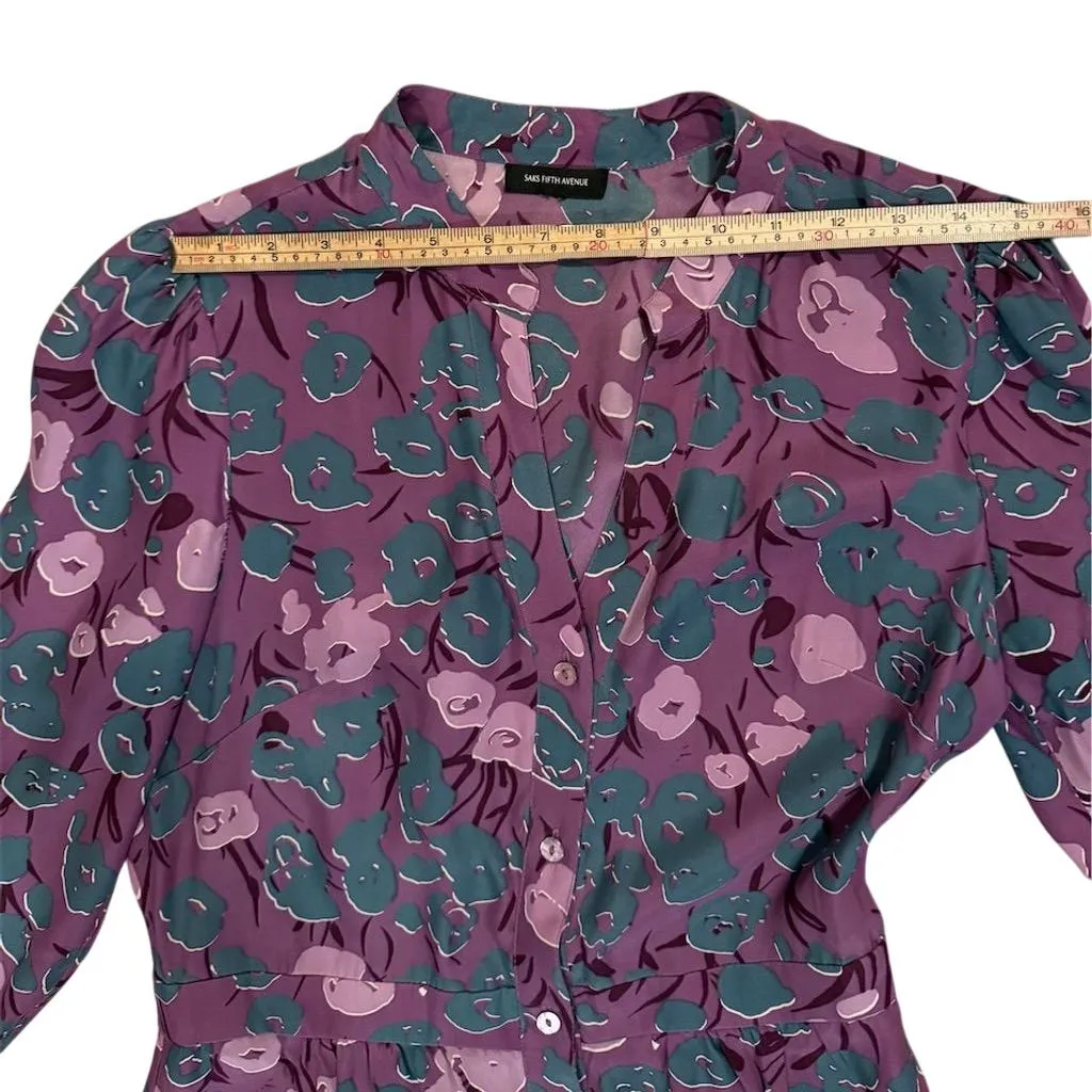 Sax Fifth Avenue Purple Floral Silk Midi Dress XS Vintage Party - Image 4
