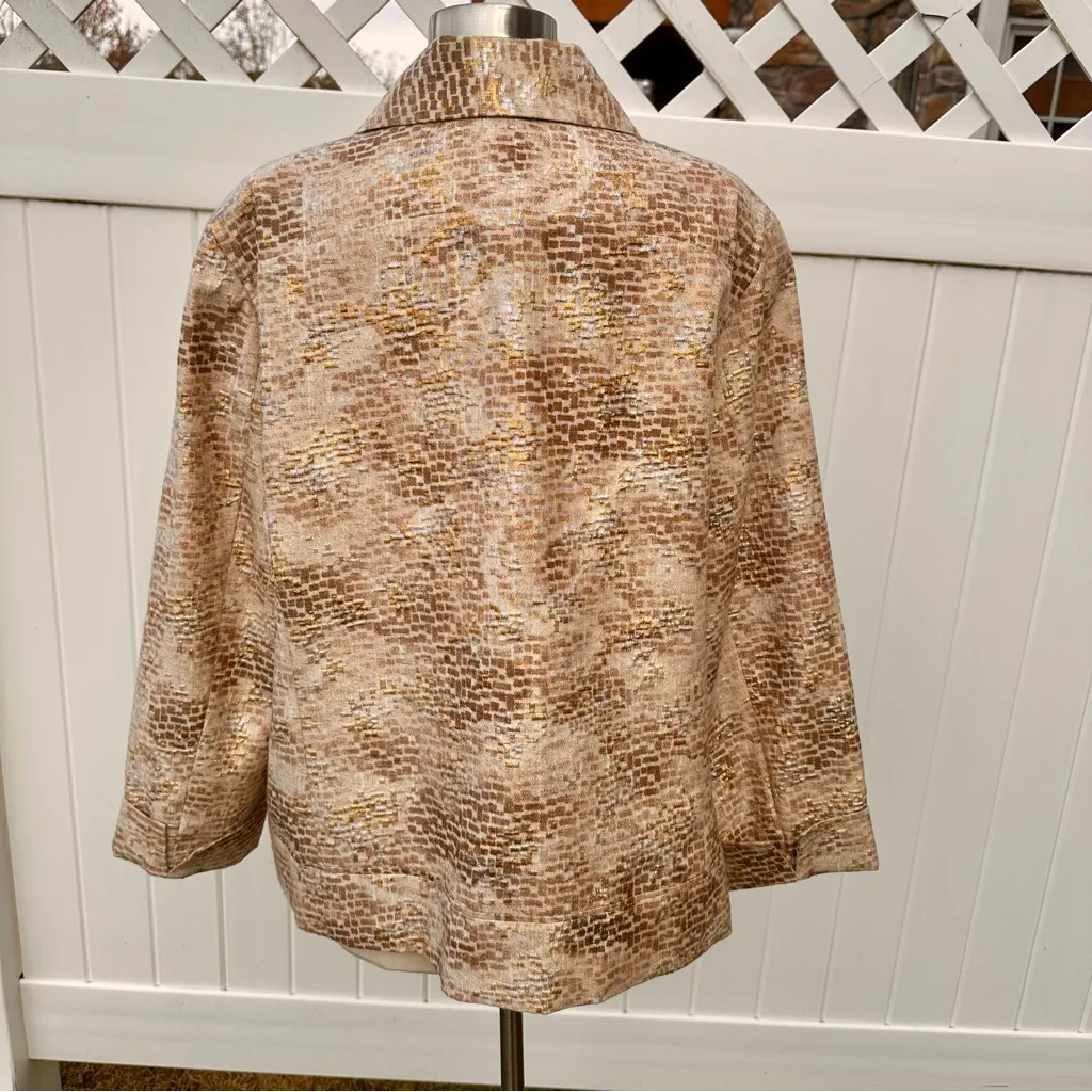 CHICO'S Silk Gold Silver Metallic Blazer Statement Jacket - Image 9