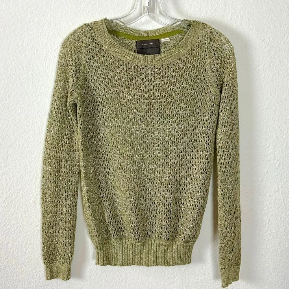 Anthropologie Guinevere Hemp Metallic Sweater XS Crewneck Gold Sheer Open Knit - Image 3