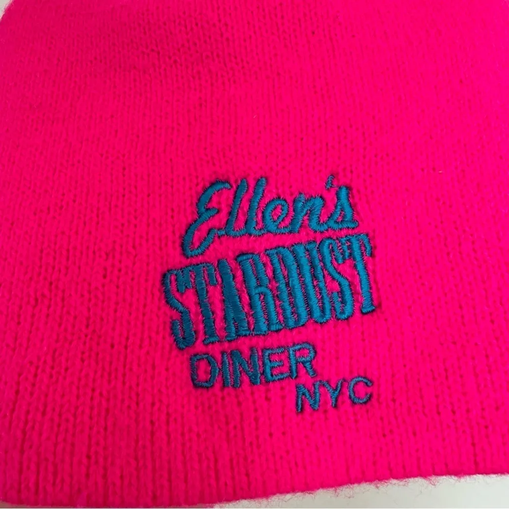 NEW Ellen’s Stardust Diner NYC Neon pink embroidered beanie hat - Image 2