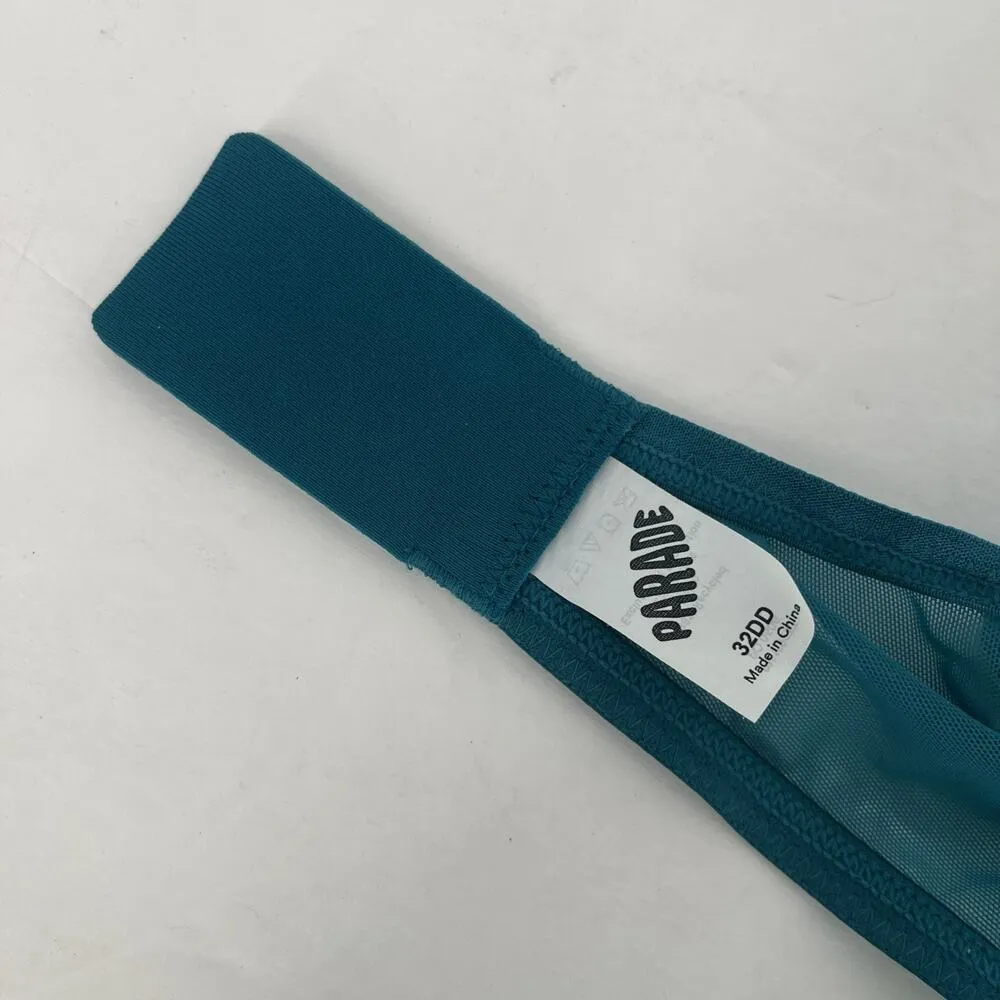 Parade Teal Blue Semi Sheer Plunge Underwire Bra sz 32DD Triangle Cup - Image 5