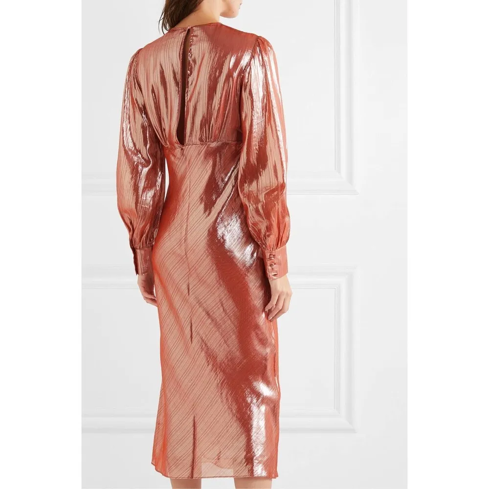 Olivia Von Halle x Disney Aureta Grace Silk Lurex Metallic Mid-Length Dress NWT - Image 2