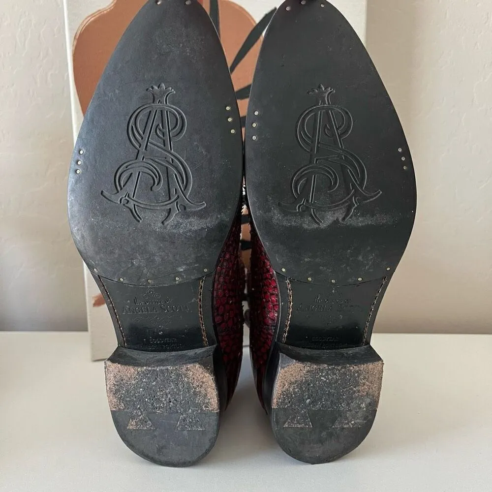 The Office of Angela‎ Scott Mr Jagger Boots Leather Snakeskin Embossed Red Sz 37 - Image 9