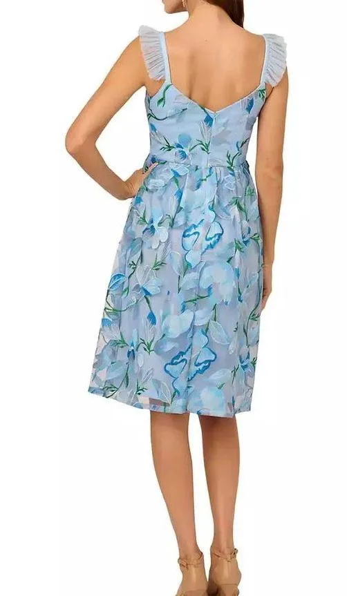 Adrianna Papell Women's Flutter-Sleeve Embroidered Dress Blue Multi Sz 8 - Image 5