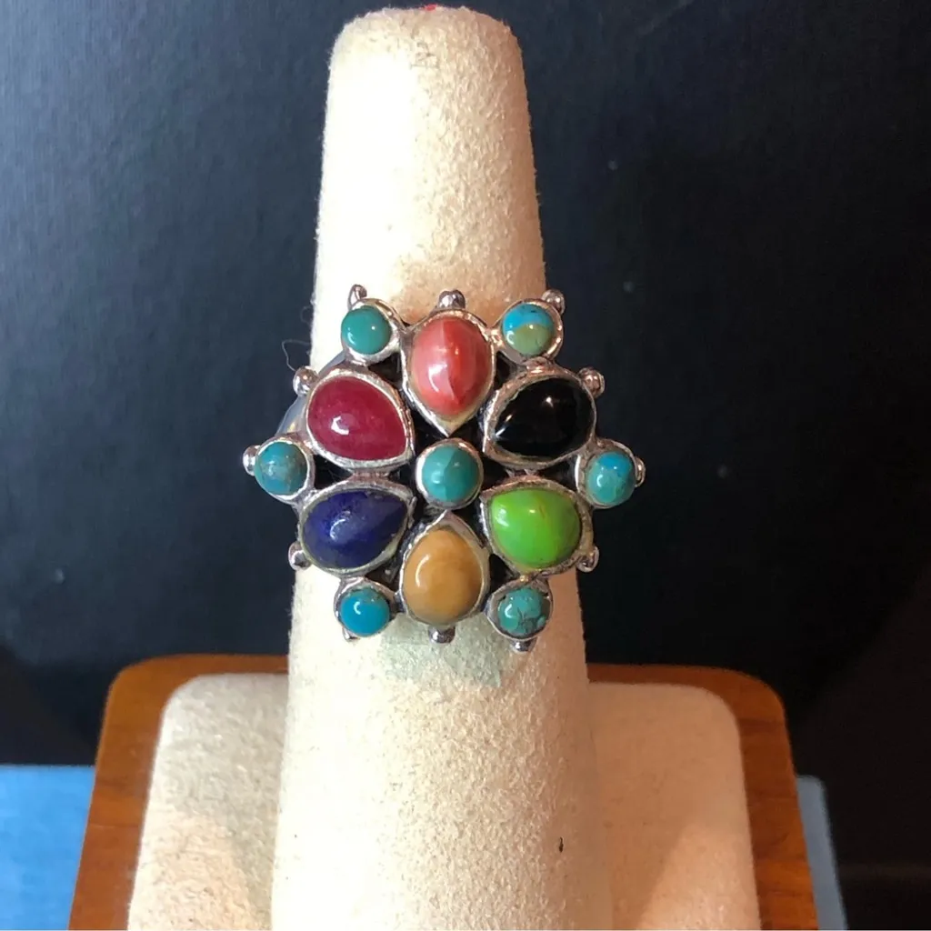 BARSE Multi-Gemstone Cabochon Inlaid Sterling Silver Ring - Image 12